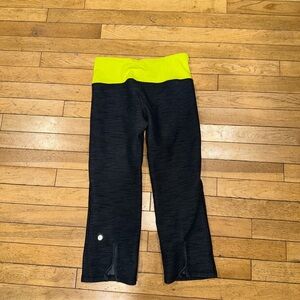 lululemon athletica Black Capri Pants with Neon Yellow Waistband
